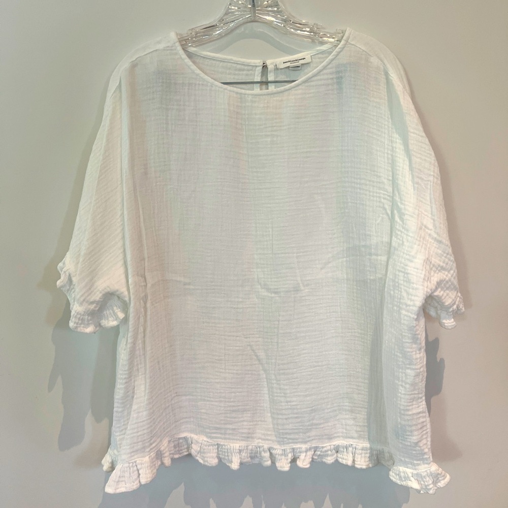 Beachlunchlounge white gauze ruffle short sleeve shirt top coverup size small